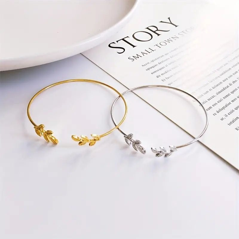 Leaf-Chic Cuff Bracelet